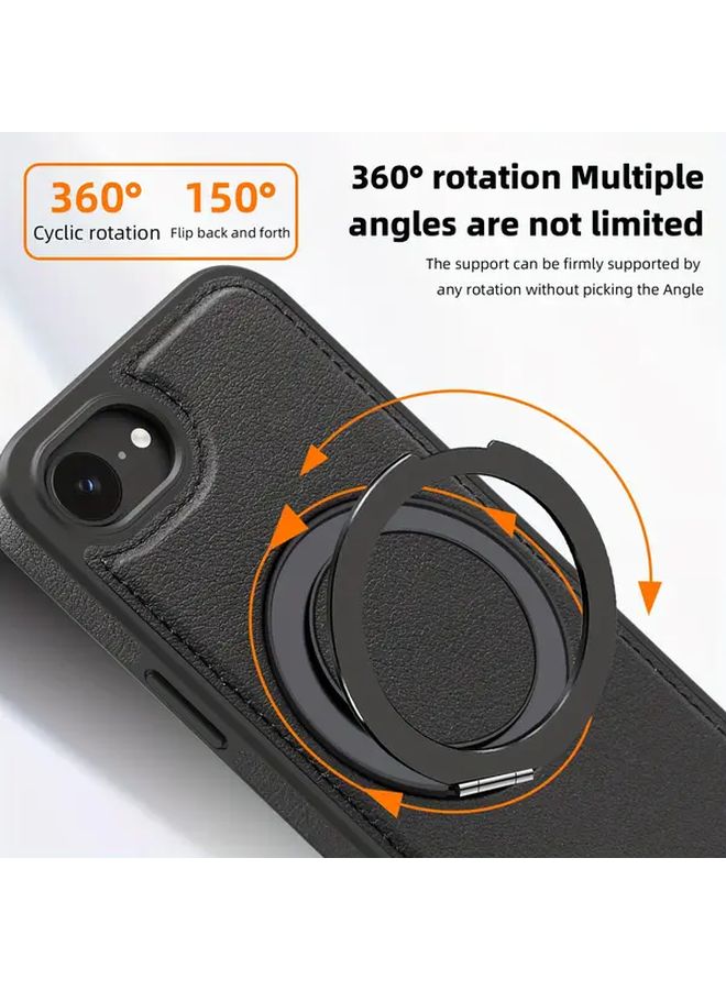 iPhone 16e Deep Blue Magnetic Phone Case with 360 Rotating Stand Anti Drop Design PU Material - Image 2